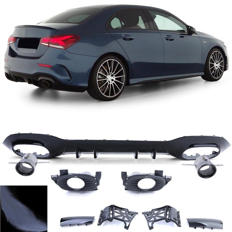 Diffuseur Mercedes Classe A V177 Berline + embouts d'echappement noir (18+) Look 35 AMG