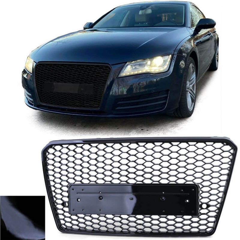Grille de calandre nid d'abeille Audi A7 Look RS7 Noir Brillant (10-14)