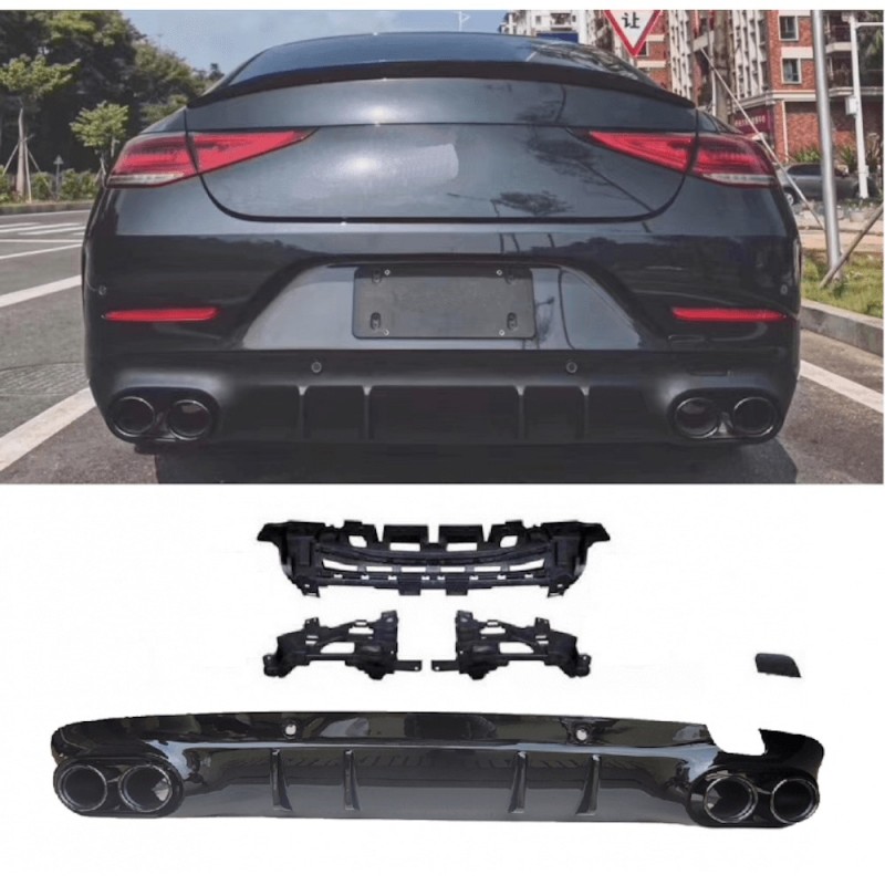 Diffuseur arrière noir brillant et embouts d'échappement noirs Mercedes Classe CLS C257 CLS53 Look (18+)