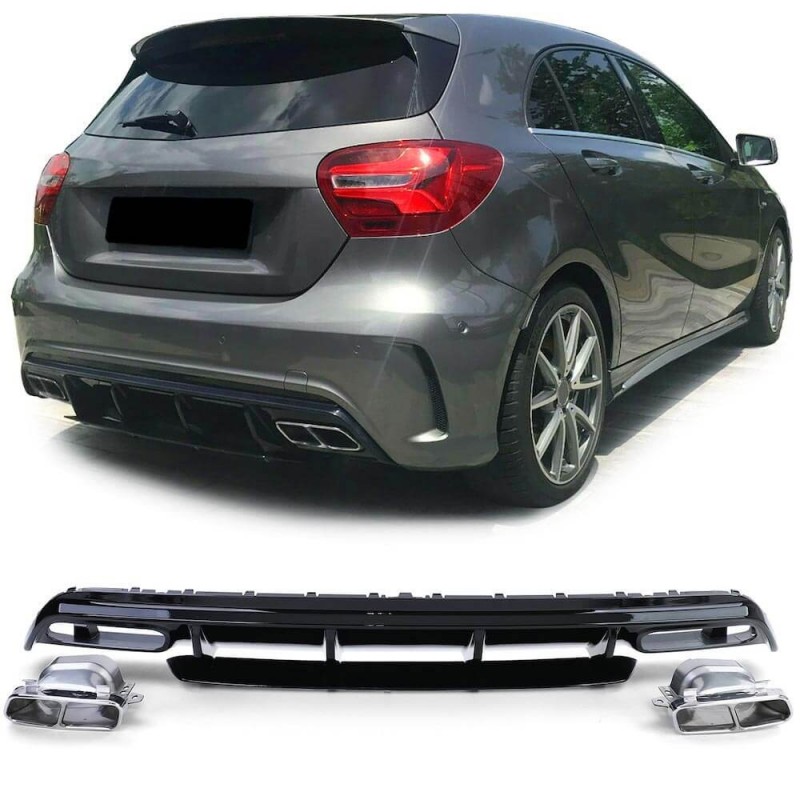 Diffuseur Mercedes Classe A W176 + sorties d'échappements Look A45 AMG (15-18)