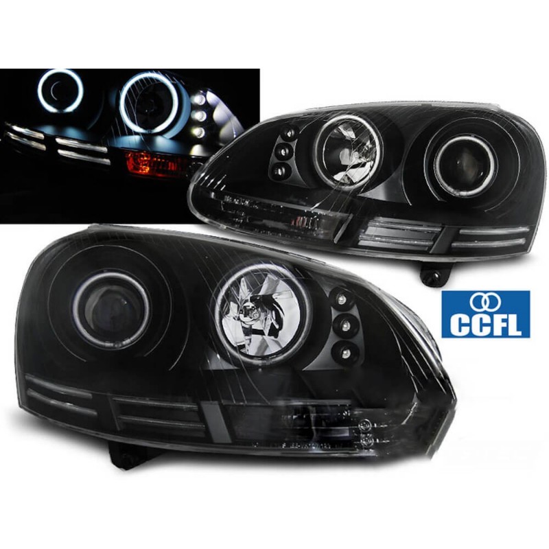 2x Phares Angel Eyes Noirs VW Golf 5 (03-09)