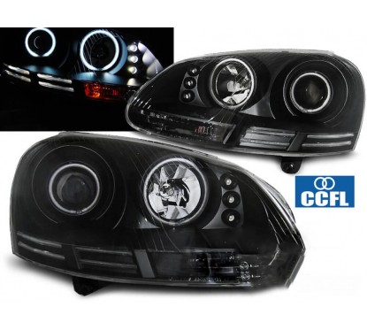 2x Phares Ange Eyes Noirs VW Golf 5 (03-09)