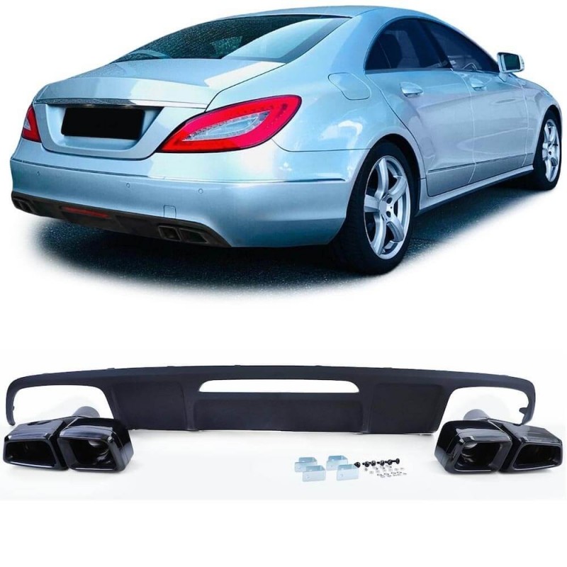 Diffuseur arrière et embouts d'échappement noirs Mercedes Classe CLS C218 Look 63 AMG (11-18) sans pack amg