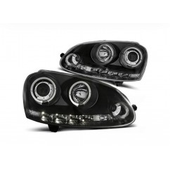 2x Phares LED Noir Angel Eyes adaptables sur Golf 5 V (03-09)