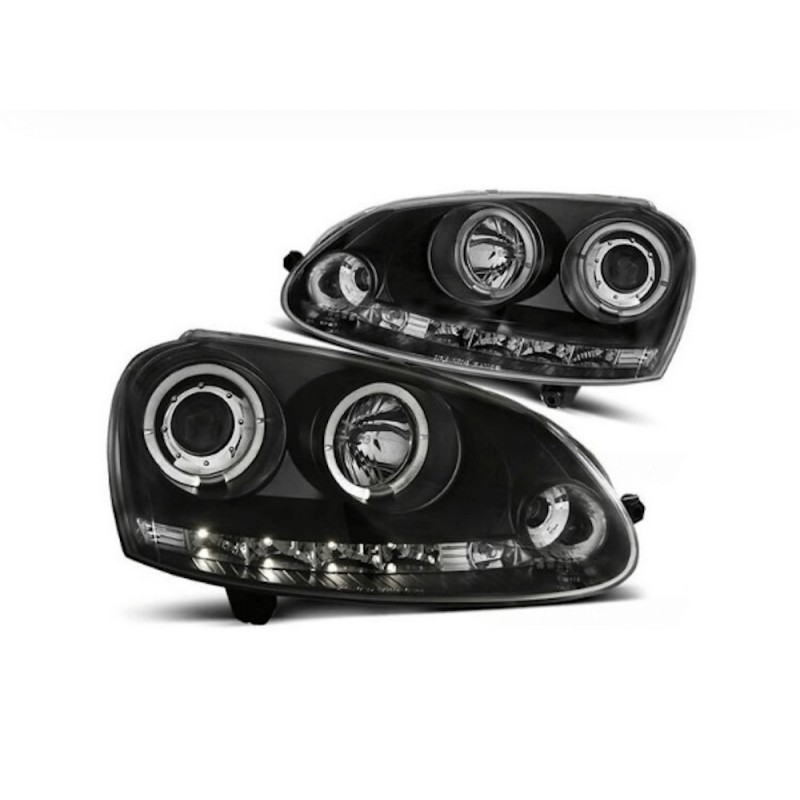 2x Phares LED Noir Angel Eyes Golf 5 V (03-09)