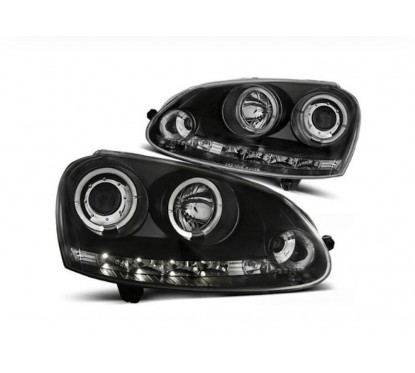 2x Phares LED Noir Angel Eyes adaptables sur Golf 5 V (03-09)