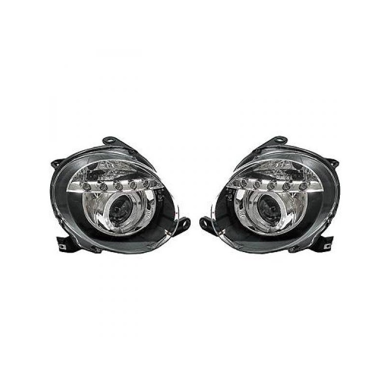Phares Avant Complets Gauche Et Droite Pour Fiat 500 (312) 10/2007-06/2015 - Avec Ampoules H7 Et Moteur De Réglage - Kit Remplacement