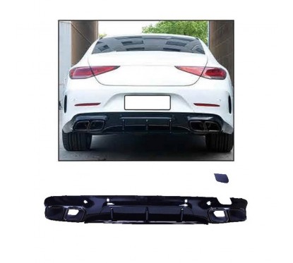 Diffuseur arrière noir brilant avec double embouts carrés Mercedes CLS C257 18+
