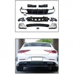 Diffuseur arrière noir brilant  avec double embouts carrés Mercedes CLS C257 18+