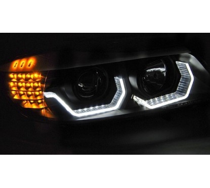 2x Phares avant noirs angel eyes BMW Série 3 E90 E91 (05-08)