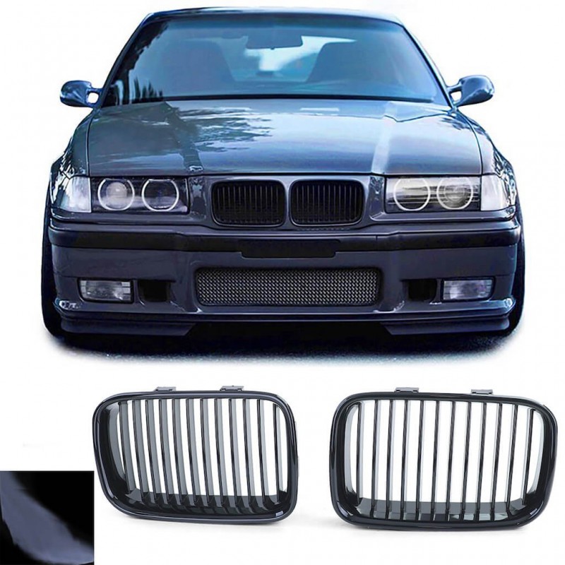 2x Grilles de calandre noir brillant adaptables sur BMW Série 3 E36 91-96