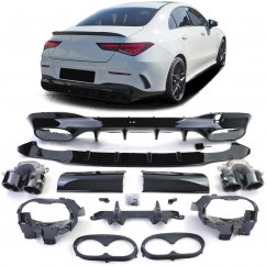 Diffuseur arrière et embouts d'échappement noir brillant adaptable sur Mercedes CLA C118 19+