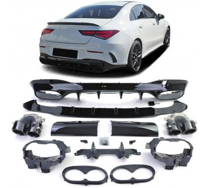 Diffuseur arrière et embouts d'échappement noir brillant adaptable sur Mercedes CLA C118 19+