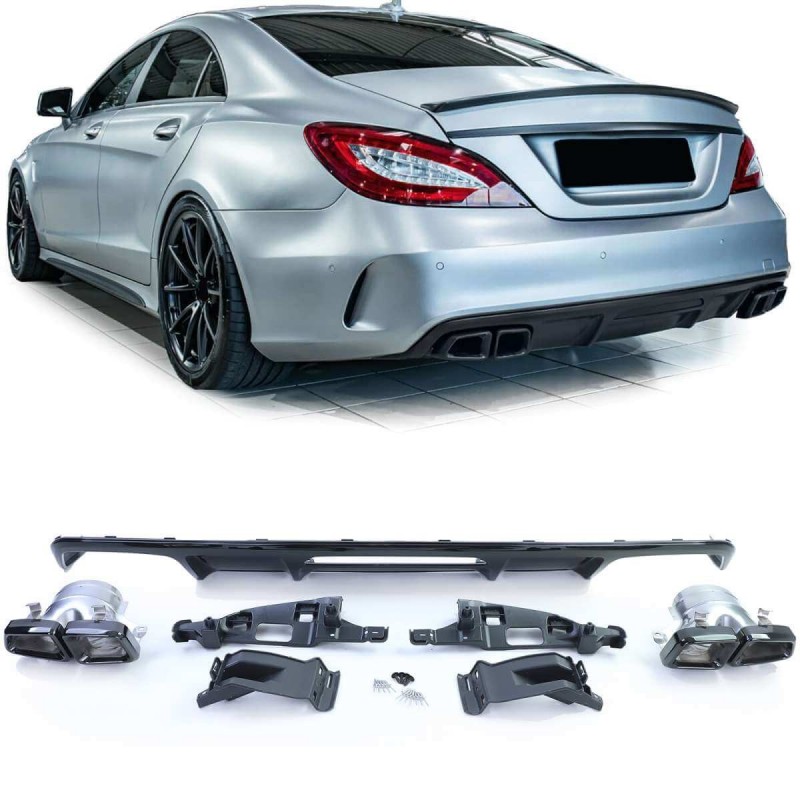 Diffuseur arrière et embouts d'échappement noir brillant adaptable sur Mercedes CLS C218 (14-18)