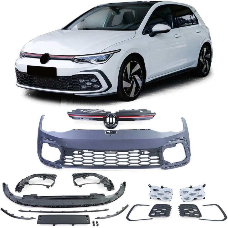 Pare choc avant avec bande LED adaptable sur Vw Golf 8 (19+) Look GTI