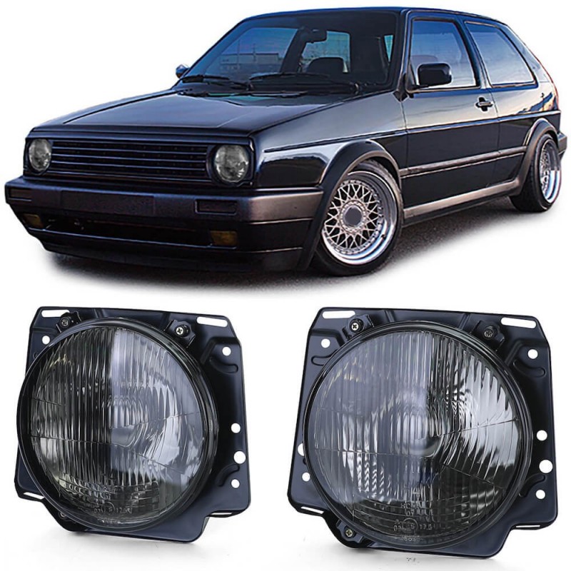 2x Phares H4 noir fumé adaptable sur Volkswagen Golf 2 83-91