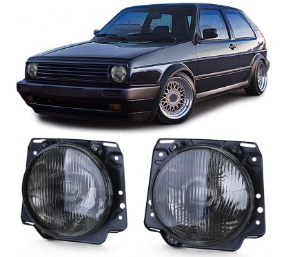 2x Phares H4 noir fumé adaptable sur Volkswagen Golf 2 83-91