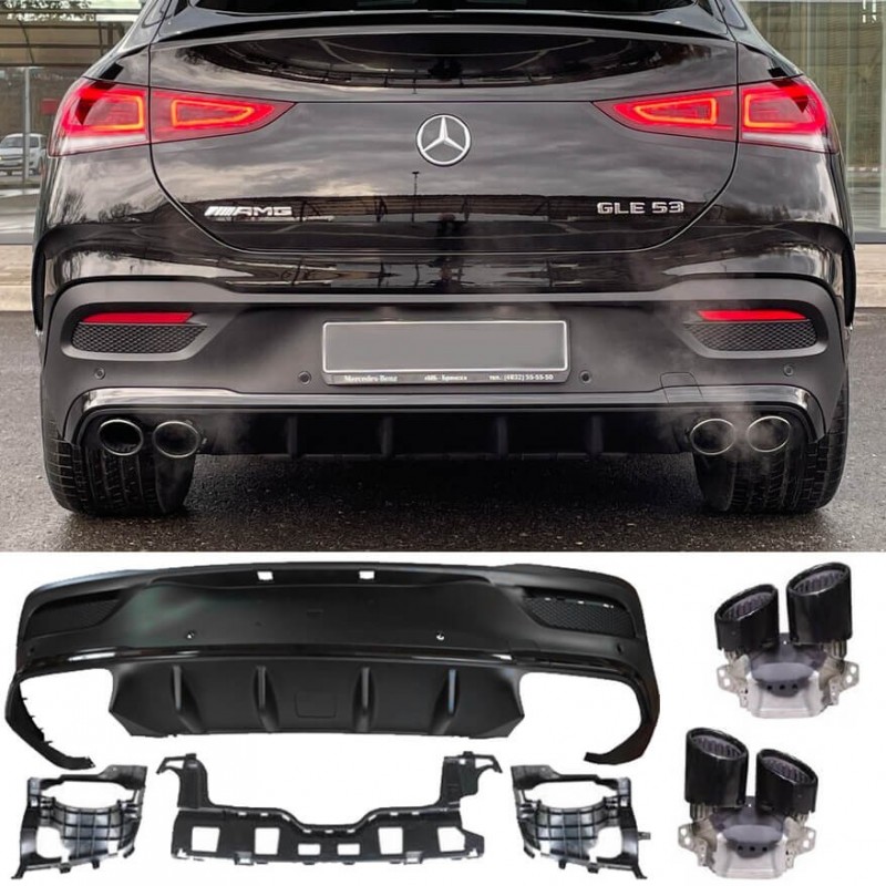 Diffuseur arrière + sorties d'échappements noir Mercedes GLE C167 Coupé (modèle avec pack AMG) Look 53 AMG (20+) Diffuseur arrière + sorties d'échappements noir Mercedes GLE C167 Coupé (modèle avec pack AMG) Look 53 AMG (20+)