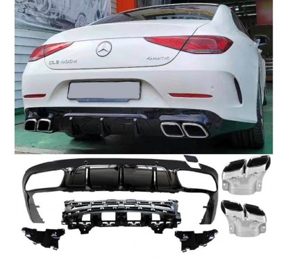 Diffuseur arrière noir brillant avec double embouts carrés chrome pour Mercedes CLS C257 18+