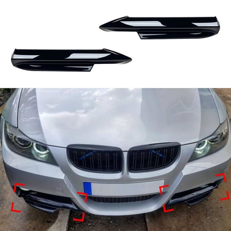 2x Splitters peint Noir brillant BMW série 3 E90 E91 (05-08) avec Pack M