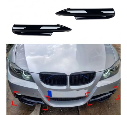 2x Splitters peint Noir brillant BMW E90 E91 (05-08) avec Pack M