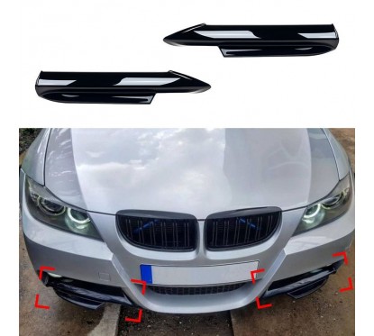 2x Splitters peint Noir brillant BMW série 3 E90 E91 (05-08) avec Pack M