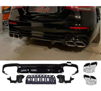 Diffuseur + embouts d'échappement carrés Chrome Mercedes classe E W213 (20+) Look E63 AMG