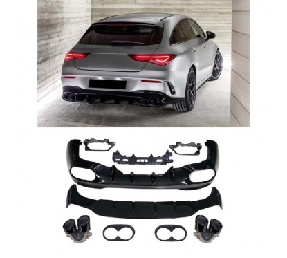 Diffuseur arrière et embouts d'échappement noir brillant Mercedes CLA C118 (19-25) Look 45 AMG