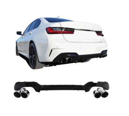 Diffuseur Noir Brillant + embouts d'échappements chrome BMW Série 3 G20 G21 (19-22)