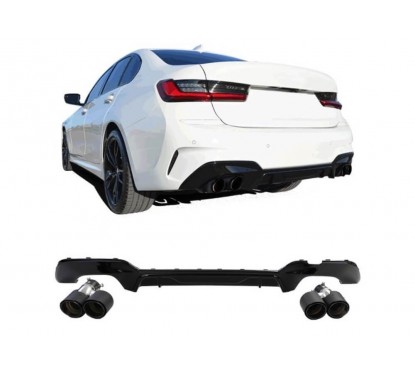 Diffuseur noir brillant + embouts d'échappements carbone adaptable sur BMW Série 3 G20 G21 (19-22)