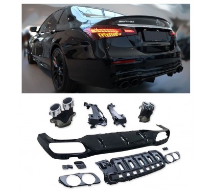 Diffuseur + embouts d'échappements rond chrome Mercedes Classe E W213 (20+) Look E53 AMG