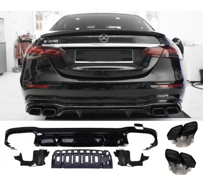 Diffuseur noir brillant + embouts d'échappements noir Mercedes Classe E W213 (20+) Look 63 AMG