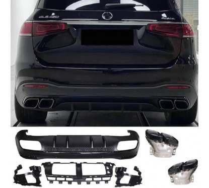 Diffuseur arrière + échappements noir Mercedes GLS X167 look 63 AMG (19+)