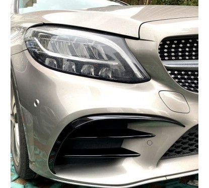 2x Rajouts de Pare choc avant Noir Brillant Mercedes Classe C W205 (18-21)