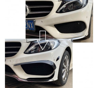 2x Rajouts de Pare choc avant Noir Brillant adaptable sur Mercedes Classe C W205 (14-18)