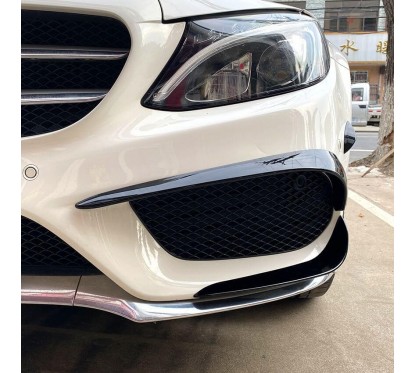 2x Rajouts de Pare choc avant Noir Brillant adaptable sur Mercedes Classe C W205 (14-18)