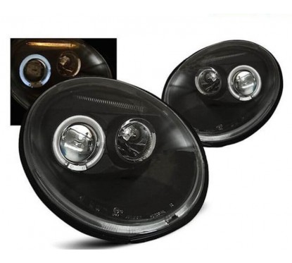 2x Phares avant noir Angel Eyes adaptables sur Volkswagen New Beetle (98-05)