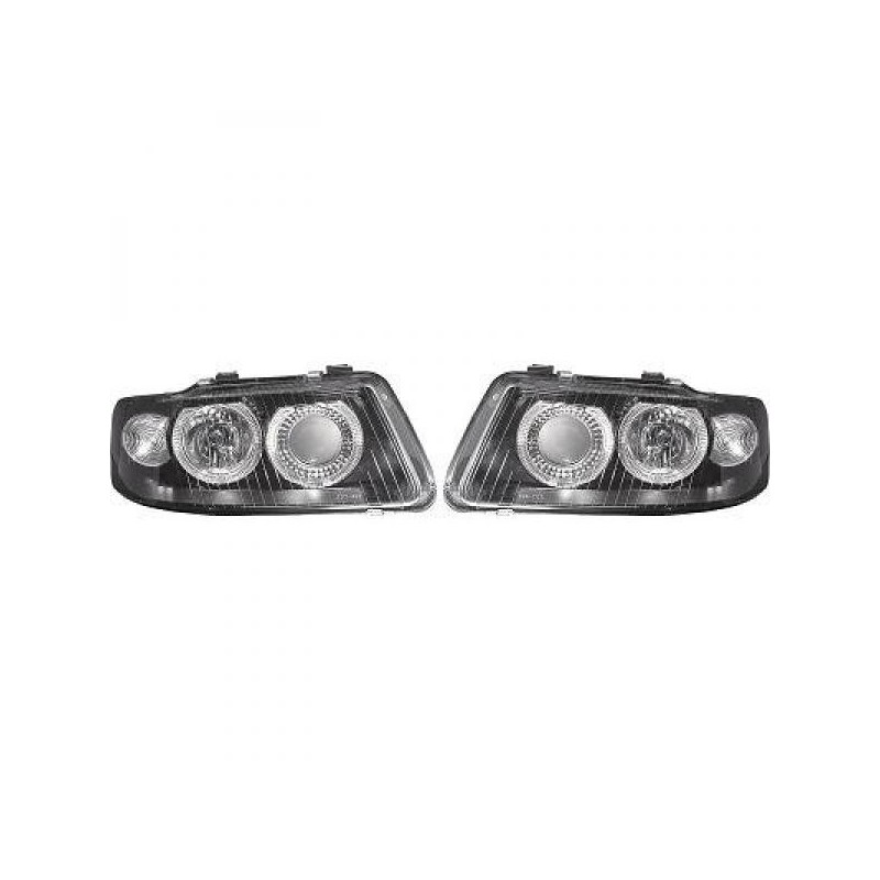 2x Phares Angel Eyes noir adaptables sur Audi A3 (00-03)
