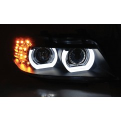2x Phares Angel Eyes noir BMW Série 3 E90/E91 09-11