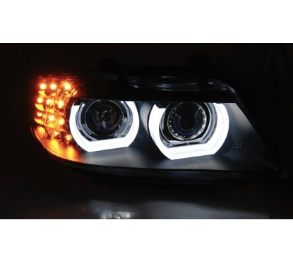 2x Phares Xenon Angel Eyes noir BMW Série 3 E90/E91 (08-12) Avec AFS