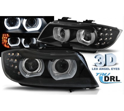 2x Phares Angel Eyes noir BMW Série 3 E90/E91 09-11