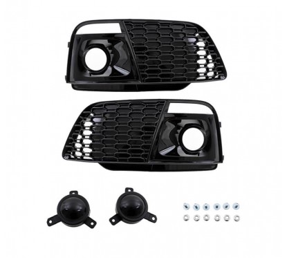 2x Grilles antibrouillard Audi Q5 S-Line et SQ5 Look RS Noir Brillant (17-20)