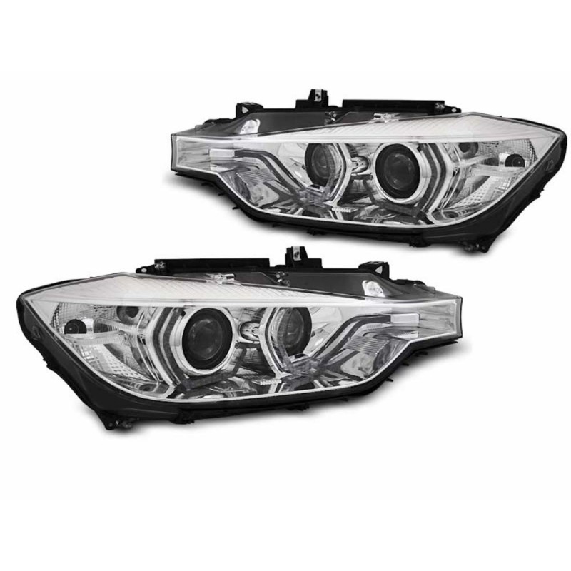 2x Phares avant Angel Eyes chrome adaptable sur BMW Série 3 (15-18) Halogène d'origine