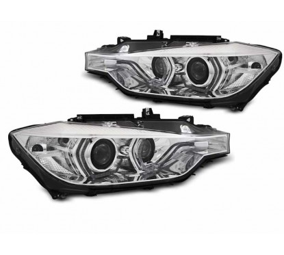 2x Phares avant Angel Eyes chrome adaptable sur BMW Série 3 (15-18) Halogène d'origine