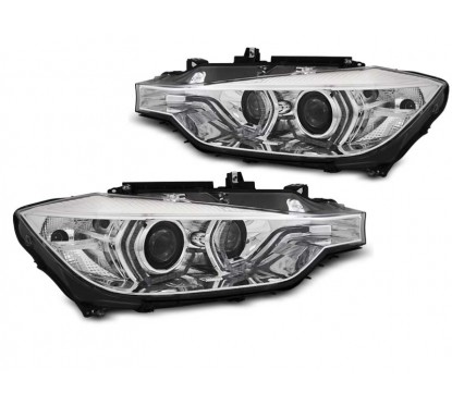 2x Phares avant Xenon Angel Eyes chrome adaptable sur BMW Série 3 (11-15) Sans AFS