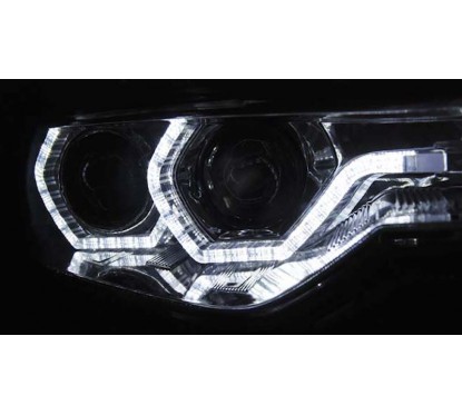 2x Phares avant Xenon Angel Eyes chrome adaptable sur BMW Série 3 (11-15) Sans AFS