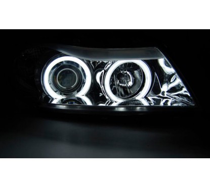 2x Phares avant Angel Eyes chrome adaptable sur BMW Série 3 (05-08)