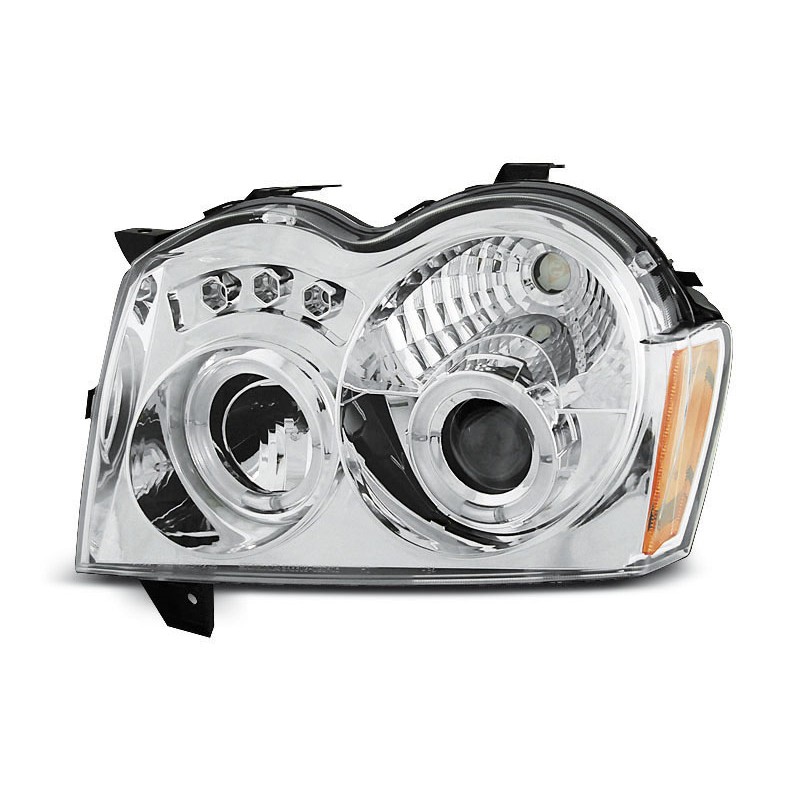 2x Phares avant Angel Eyes chrome adaptable sur Jeep Grand Cherokee (05-08)