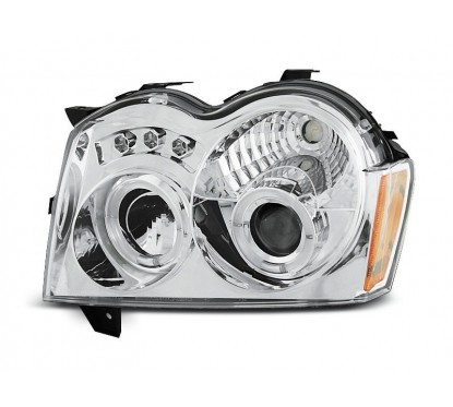 2x Phares avant Angel Eyes chrome adaptable sur Jeep Grand Cherokee (05-08)