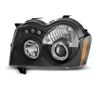 2x Phares avant Angel Eyes noir adaptable sur Jeep Grand Cherokee (05-08)